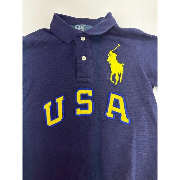 Polo Ralph Lauren Boys Polo Size 3/3T Blue Short Sleeve Navy Yellow USA Pony VTG - Picture 2 of 9